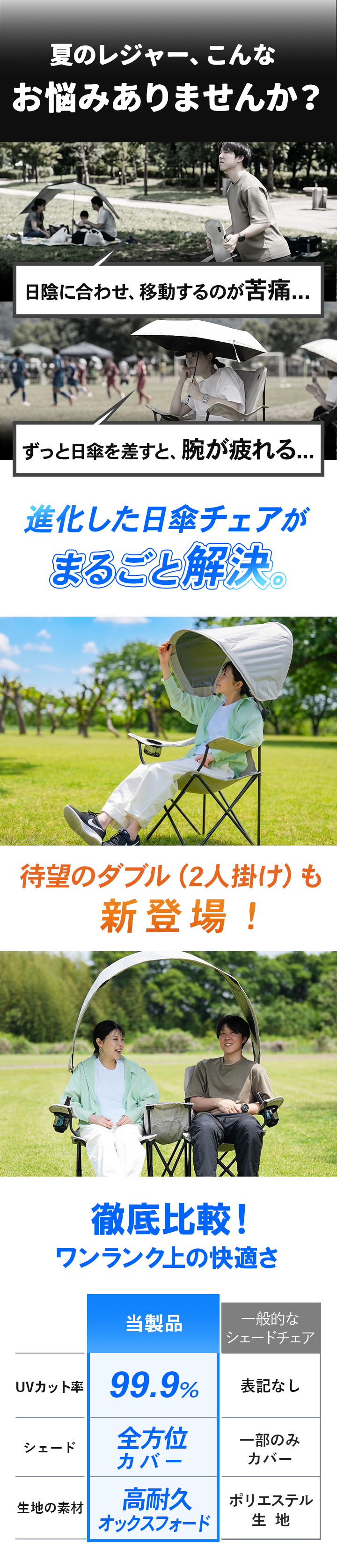日よけ付きアウトドアチェア